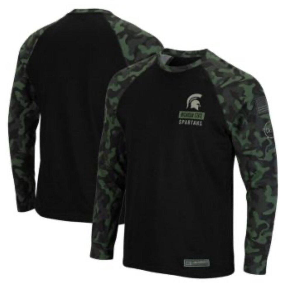 Colosseum Men's Black Michigan State Spartans Raglan Long Sleeve T-shirt, Size S